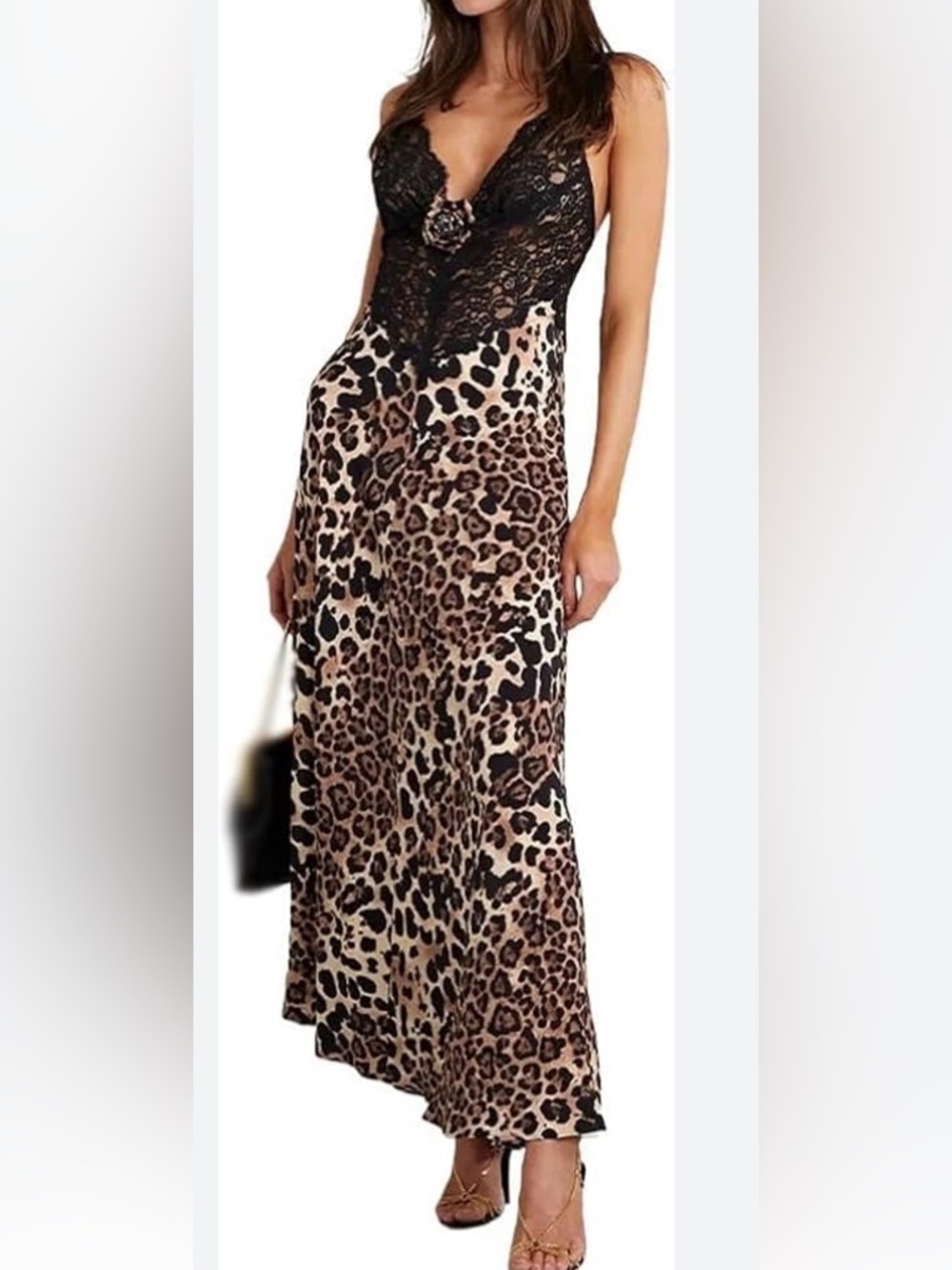 Wayf Animal Print Slip Dress with Black Lace